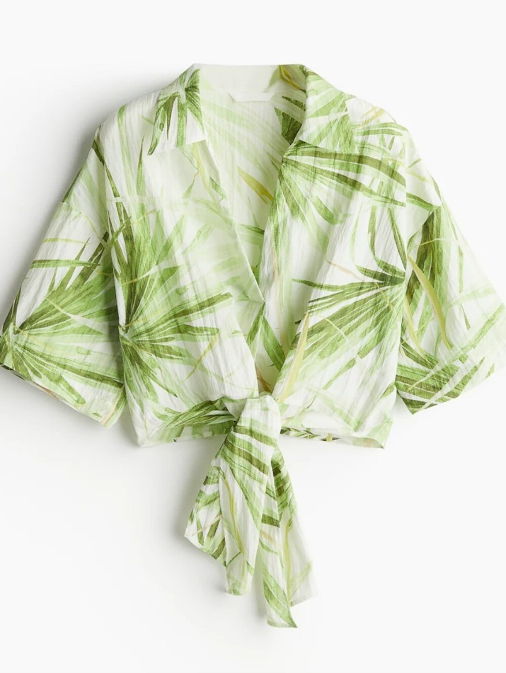 H&M White Green Plus Size Palm-Print Tie-Front Tropical Hawaiian Crop Top Sz XXL